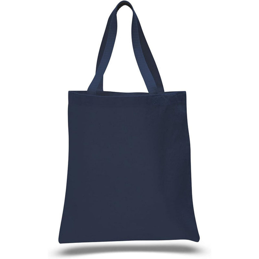 Navy blue tote bag with a dog doberman
 illustration and text on a white background