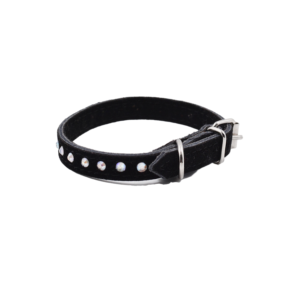 Elegantiškas juodo aksomo antkaklis su akmenukais šunims