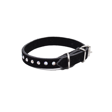 Elegantiškas juodo aksomo antkaklis su akmenukais šunims