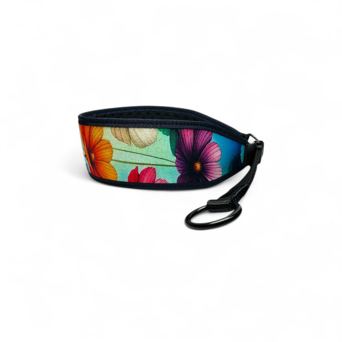 Floral-patterned wristlet on a white background