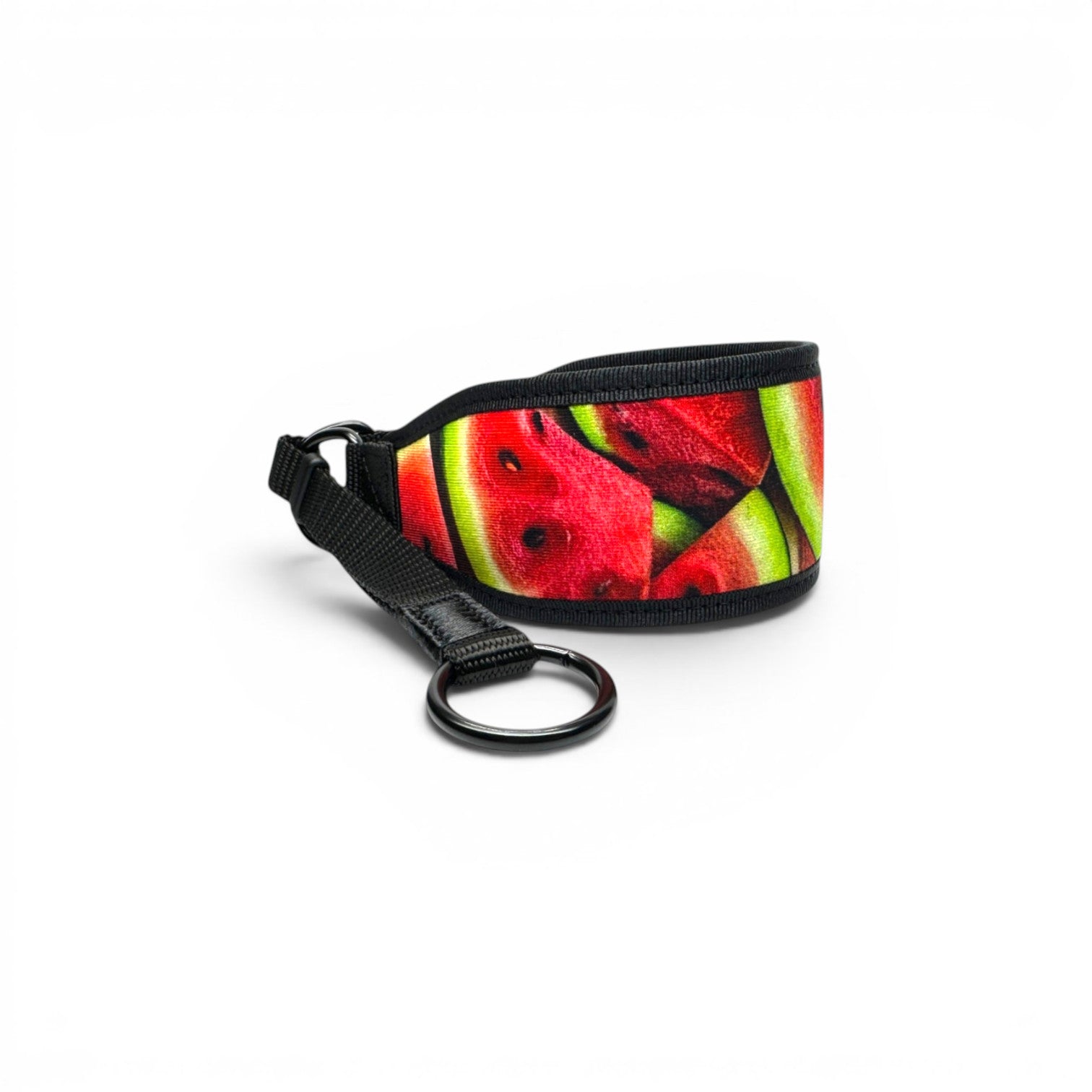 Watermelon wide martingale dog collar with watermelon print on a white background