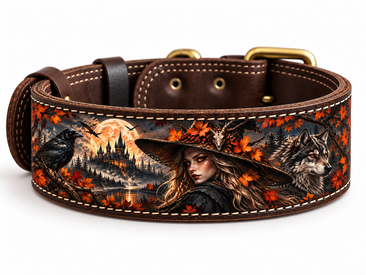 THE WITCH natural leather dog collar by Flexypet – product image 1