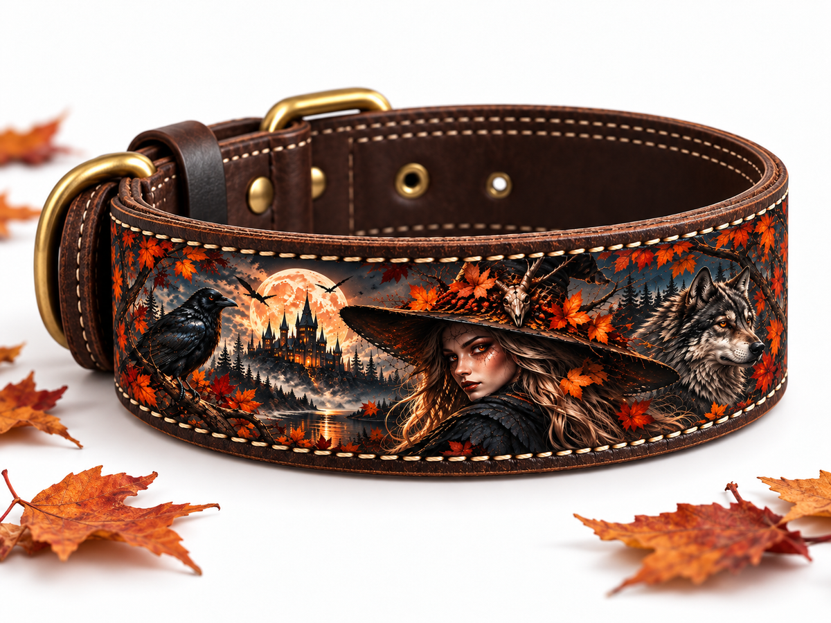 THE WITCH natural leather dog collar by Flexypet – product image 2