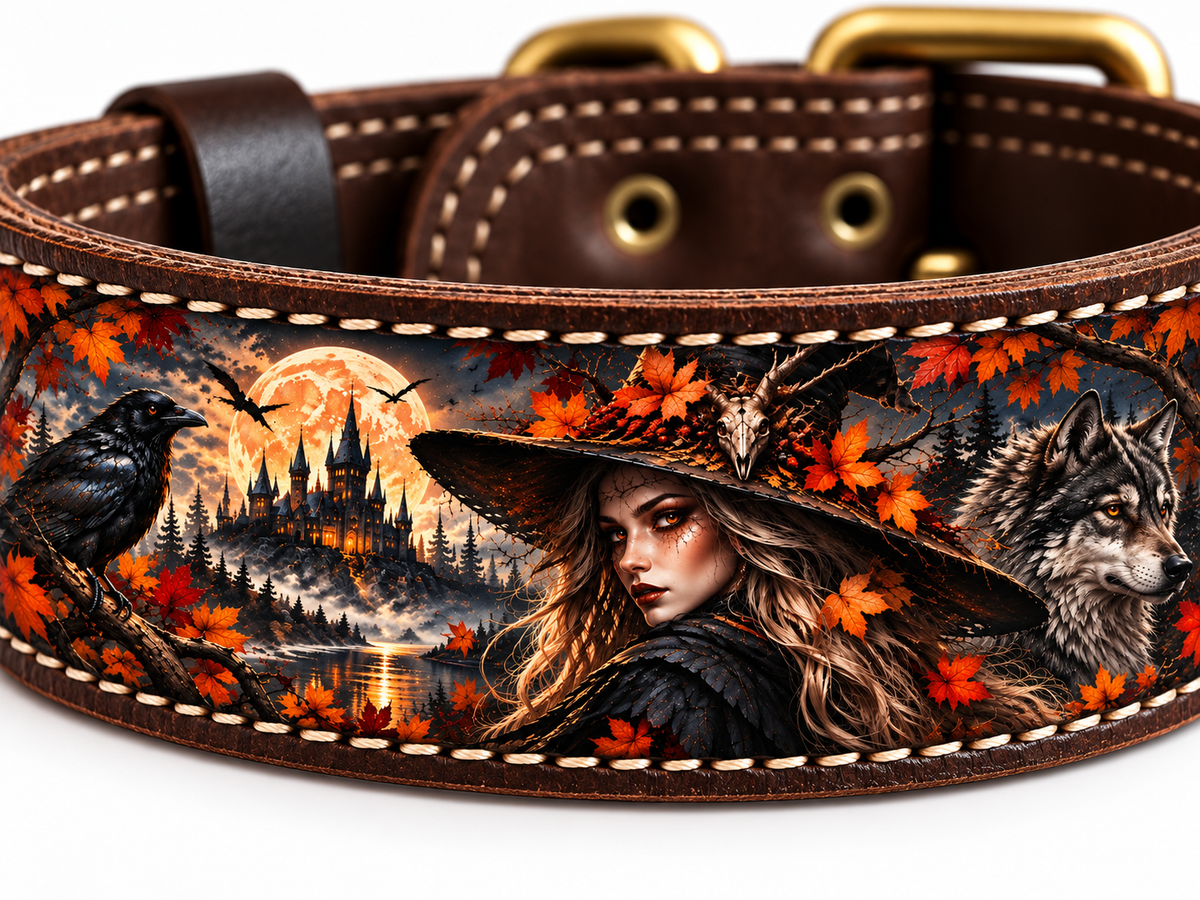 THE WITCH natural leather dog collar by Flexypet – product image 3