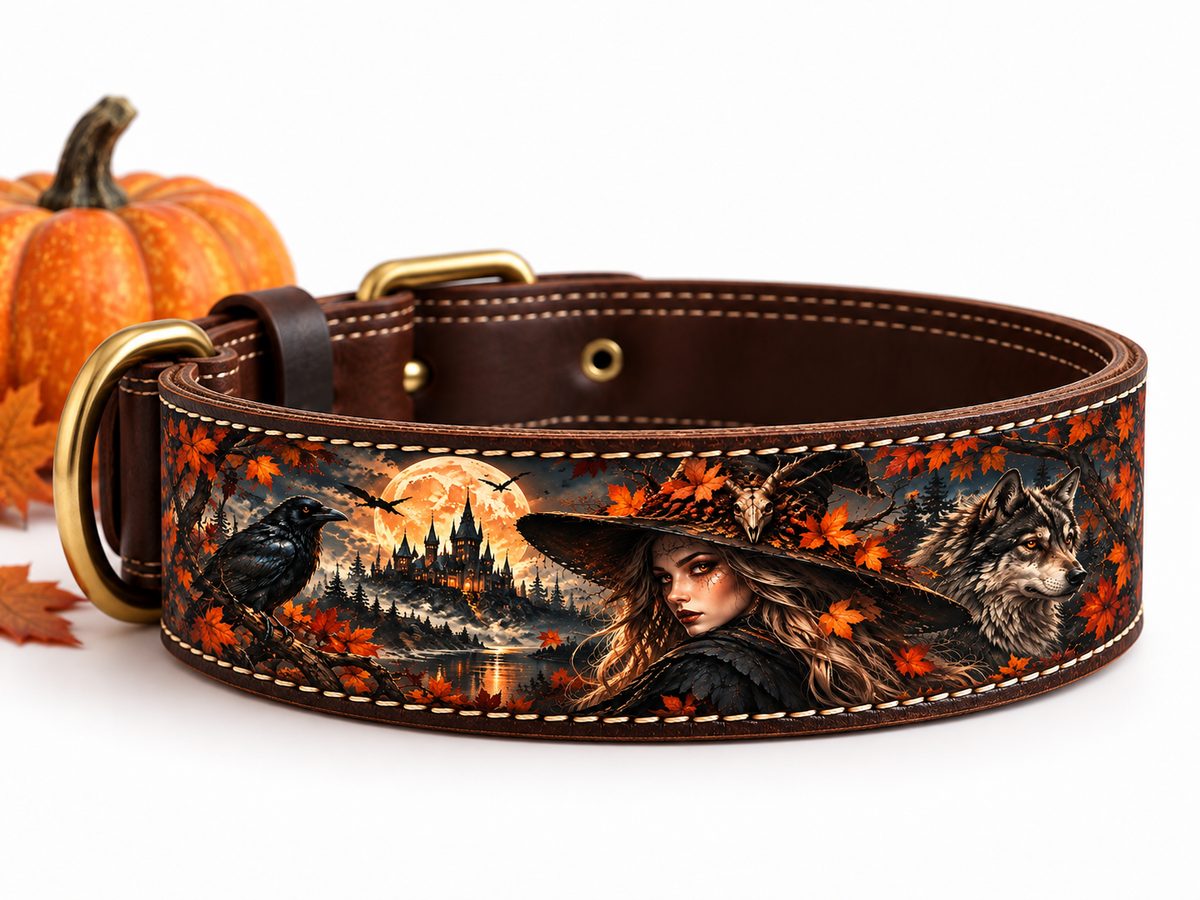 THE WITCH natural leather dog collar by Flexypet – product image 4